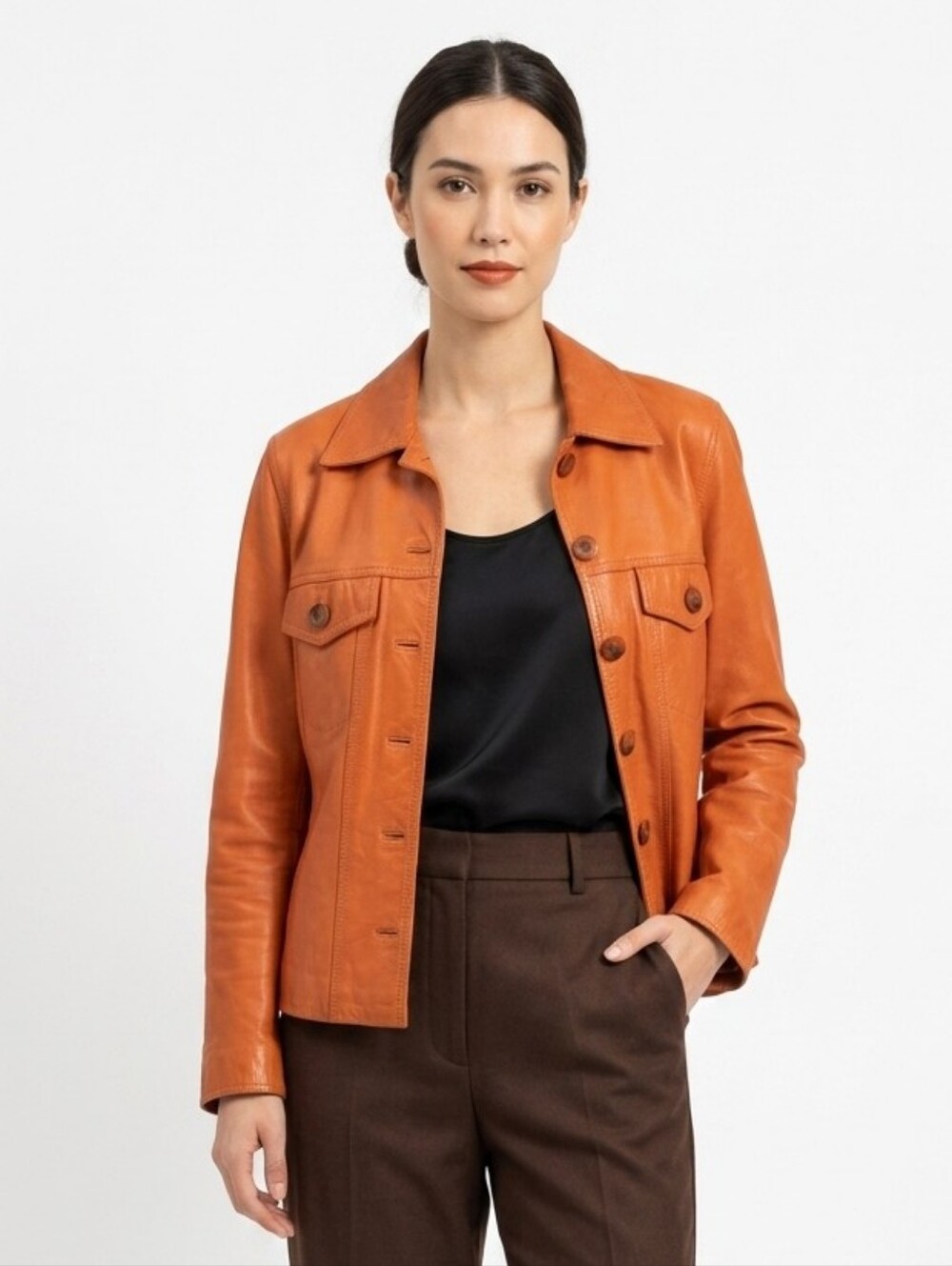 Vintage PYRAMID Burnt Orange Real Leather Jacket - Size 40 (US Sz 8) Soulder Pad